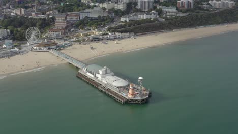 Rising-pan-down-drone-shot-of-Bournemouth-pier