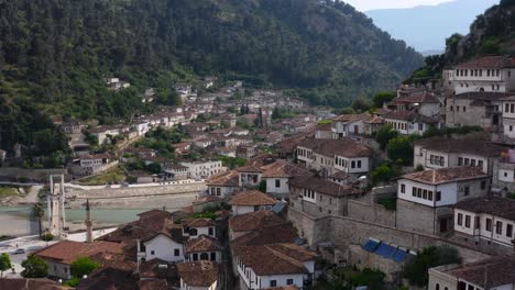 Scenic-aerial-view-of-Berat-old-picturesque-Unesco-town-and-housing-constructions