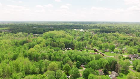 Aerial-view-of-forested-suburban-neighborhood