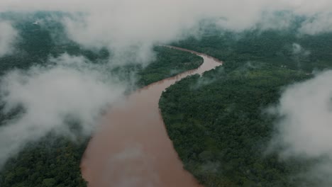 Narrow-Amazon-River-And-Vast-Rainforest-In-Ecuador---aerial-shot