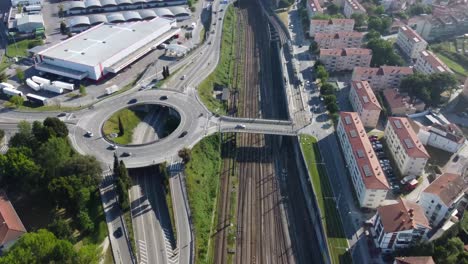 North-Portugal-highway-with,-aerial-view-over-the-city-of-Porto-next-to-the-stadium