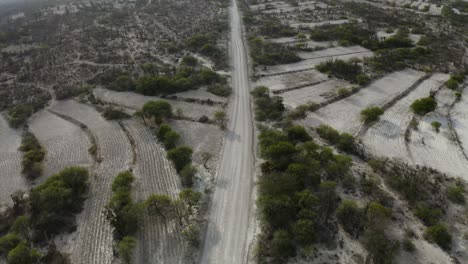 Zapotitlan,-Puebla-Desert-Road-with-No-People-in-Mexico---Aerial