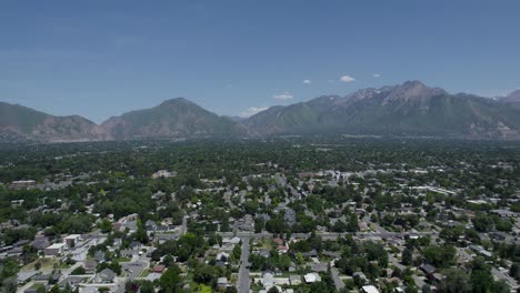 Wasatch-Mountains-with-Suburban-Residential-Neighborhood-of-Salt-Lake-City,-Utah---Midday-Aerial-View-with-Copy-Space-in-Sky