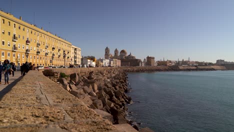 Wide-view-over-road-looking-out-toward-Cadiz-Cathedral-in-Spain