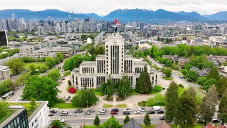 Vancouver-City-Hall-With-Skyline-Of-Downtown-Vancouver-In-The-Background-In-Canada