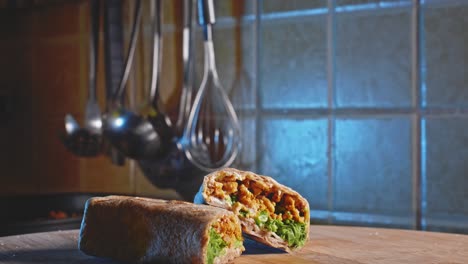 View-In-The-Kitchen-Of-Prepared-Tortilla-Wrap-With-Ground-Turkey-And-Broccoli