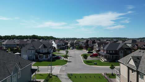 Rising-drone-shot-of-court-circle-street-type-in-suburb-neighborhood