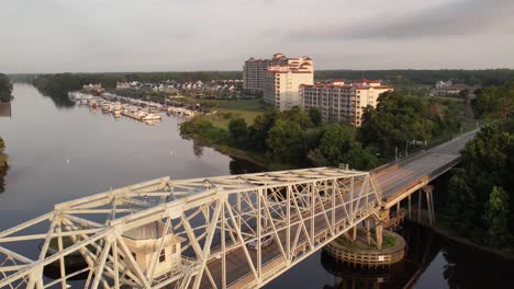 aerial-pullout-over-swing-bridge-in-north-myrtle-beach-sc,-south-carolina