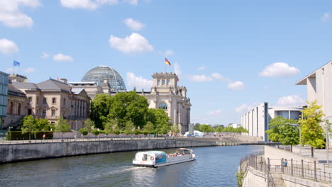 Berliner-Regierungsviertel-Mit-Reichstagsgebäude-Und-Spree-Im-Sommer