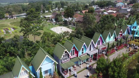 Top-view-of-beautiful-flower-garden-in-the-middle-of-the-city-in-Semarang,-Indonesia