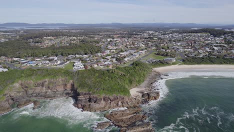Aerial-Of-Forster-Town-Coast-In-New-South-Wales,-Australia-During-Daytime---drone-shot