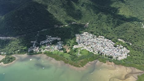Sai-Kung-Village,-Hong-Kong,-Aerial-Establishing-4k-View,-China