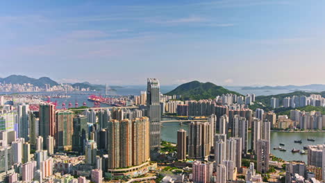 Drohnen-Hyperlapse-Von-Tsuen-Wan-City-Hochhäusern-In-Hongkong