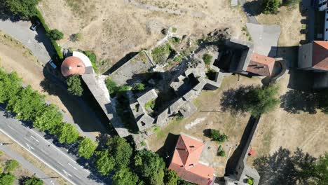 Levice-Castle-Hrad-top-down-overhead-rotating-drone-aerial,-Slovakia