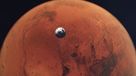 Nave-Espacial-Acercándose-A-Marte-Y-Entrando-En-órbita