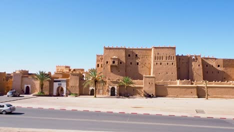 4K-Footage-of-Ouarzazate-Taourirt-Kasbah-city-fortress,-town-castle-streets,-Ouarzazate-is-a-film-making-location,-where-Morocco's-biggest-studios