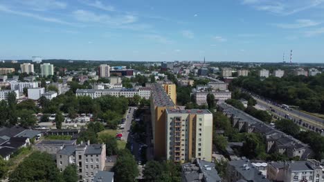 A-drone-shot-of-an-apartment-block-in-Lodz,-Poland