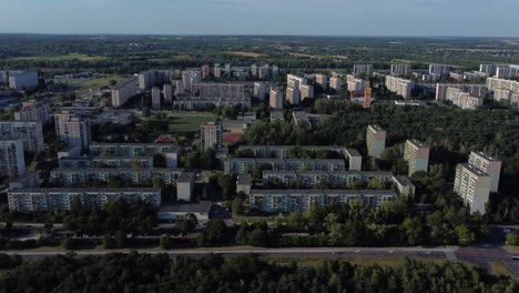 A-drone-shot-of-apartments-in-Lodz,-Poland