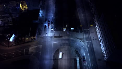 Aerial-view-road-with-cars-in-the-night