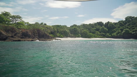 Beautiful-view-on-tropical-beach-from-boat,-Boca-Chica,-Panama