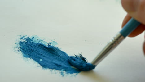 El-Artista-Pinta-Con-Pintura-De-Aceite-Azul-Gruesa-En-La-órbita-De-Fondo-De-Lienzo-Blanco