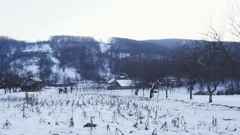 Paisaje-Rural-Con-Gran-área-Cubierta-De-Nieve