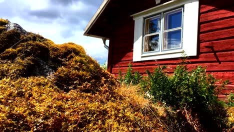 Timelapse-of-traditional-cottage-in-the-summer-time,-home-of-Santa-Claus-in-Lapland,-Finland