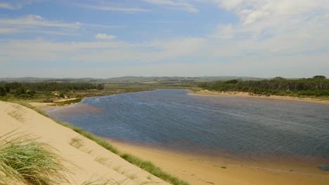 A-still-shot-of-the-powlet-river-among-the-sand-dunes