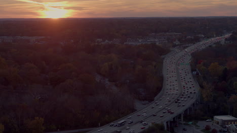 Highway-traffic-during-rush-hour-at-sunset-in-Autumn