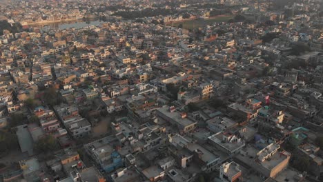 Aerial-view-of-Indian-city--at-sunset