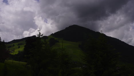 Time-lapse-of-a-mountain-with-moving-clouds-in-Saalbach-Hinterglemm-Austria