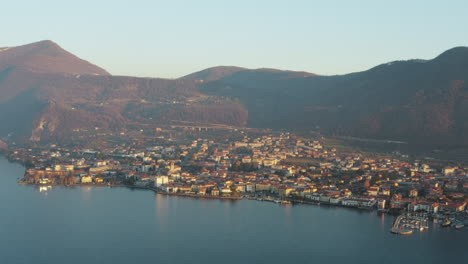 Arial-shot-of-of-Iseo-city-during-sunset