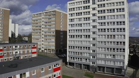 High-rise-tower-blocks,-flats-built-in-the-city-of-Stoke-on-Trent-to-accommodate-the-increasing-population,-housing-crisis-and-over-crowding,-immigration