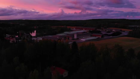 red-color-poultry-farm-in-Finland-at-very-beautiful-sunset