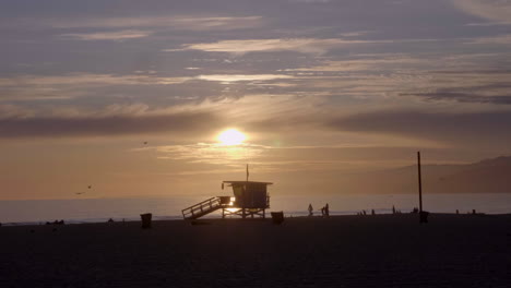 Sunset-view-from-Santa-Monica-beach,-Los-Angeles,-California