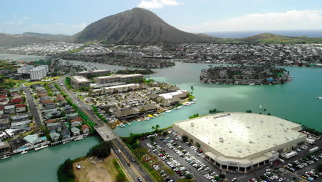 Aerial-of-Buildings-on-the-Water-in-Hawaii