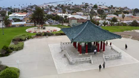 AERIAL:-Korean-Friendship-Bell,-San-Pedro,-California