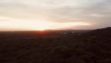 Aerial:-Sunset-at-the-dunes-of-Cumbuco,-Brazil