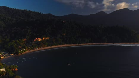 Drone-shot-of-a-7-mile-long-beach-at-sunset-located-on-the-Caribbean-island-of-Trinidad