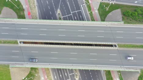 Aerial-view-of-super-highway-during-rush-hour