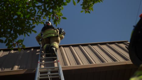 Feuerwehrmann-Klettert-Während-Einer-Notfall--Und-Rettungsaktion-Eine-Leiter-Hinauf