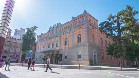 Teatro-romea-in-Murcia,-city-timelapse