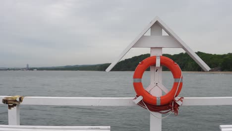 Lifebuoy-on-pier,-water,-sea,-help,-dangerous