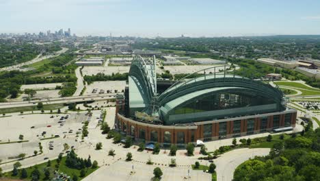 Aerial-Circling-shot-of-Miller-Park,-home-of-the-Milwaukee-Brewers-[4k]---2x-speed