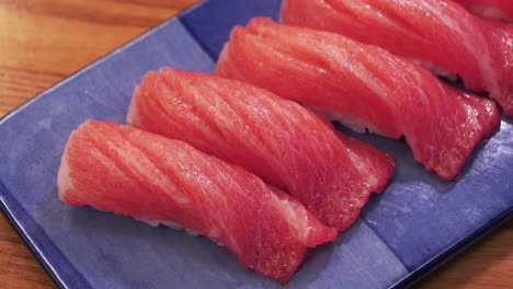 Japanese-cuisine.-A-tuna-fillet-sushi-on-plate