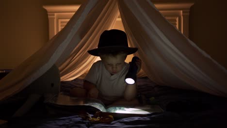 Boy-reads-adventure-book-by-flashlight