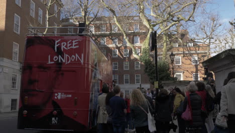 View-Of-Red-Open-Top-Bus-For-Lawrence-Fox-Launching-His-London-Mayoral-Campaign-In-Westminster