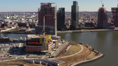 A-high-angle-view-over-the-East-River-facing-Long-Island-City-on-a-sunny-day