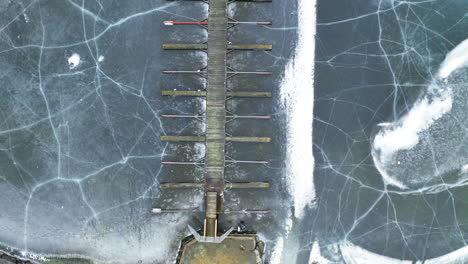 Amazing-Frozen-Lake-In-Winter-in-Norway---aerial-shot