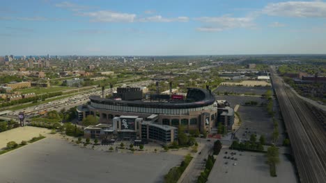Orbiting-Shot-of-Guaranteed-Rate-Field,-Home-of-the-Chicago-White-Sox-MLB-Baseball-Team